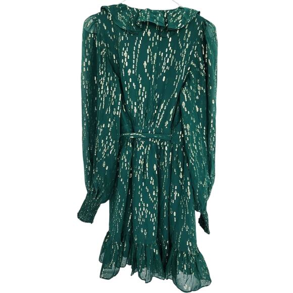 Lilly Pulitzer Birdy Silk Metallic Ruffle Wrap Dress 2 Green Wedding Cocktail - Picture 3 of 9